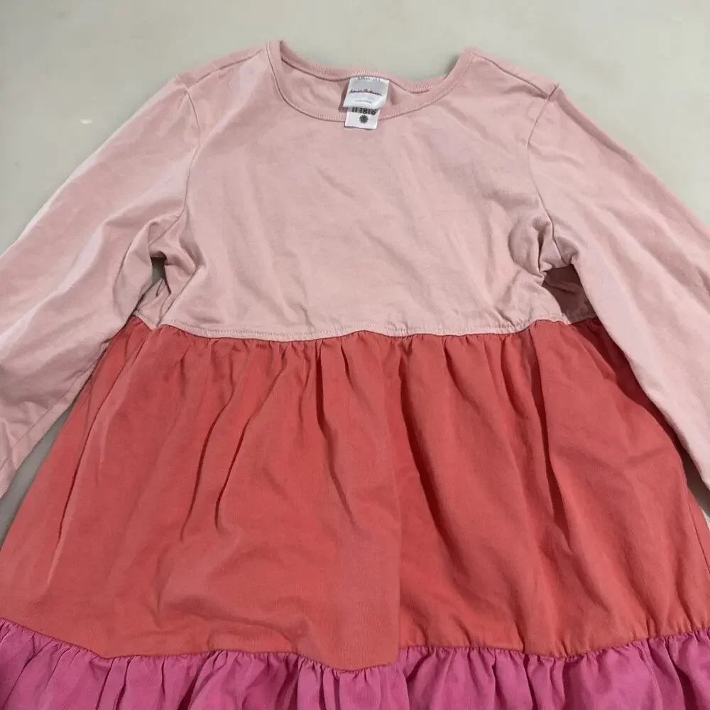 Hanna Andersson Girl's 8 Long Sleeve Twirl Power Dress 100% Cotton Tiered Pink